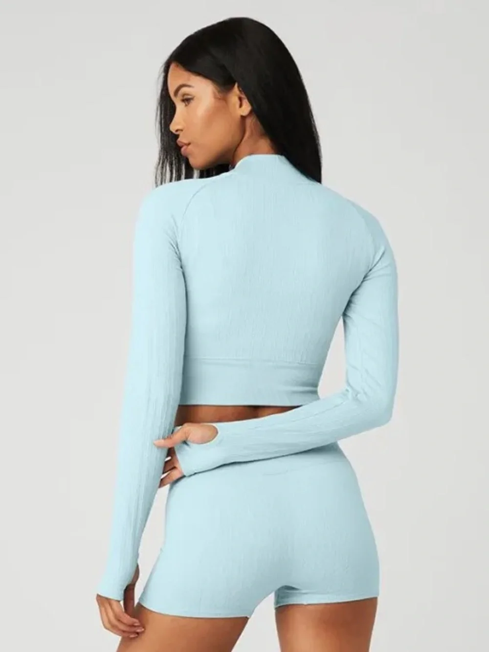 🆕 ALO Yoga Seamless Cable Knit Long Sleeve Top-Chalk Blue NWT SZ LG